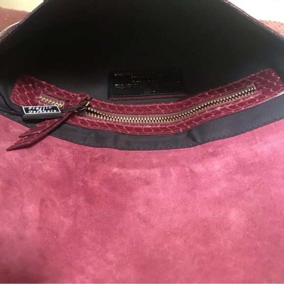 Alberta di Canio NEW Leather Clutch Bag Snake Animal Print Purse Minimalist Red - Picture 9 of 16